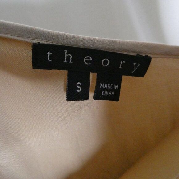 Theory Rikyo Ruffle Blouse Sleeveless Satin Silky Cream Tan Peplum Skirted Small - Picture 5 of 11